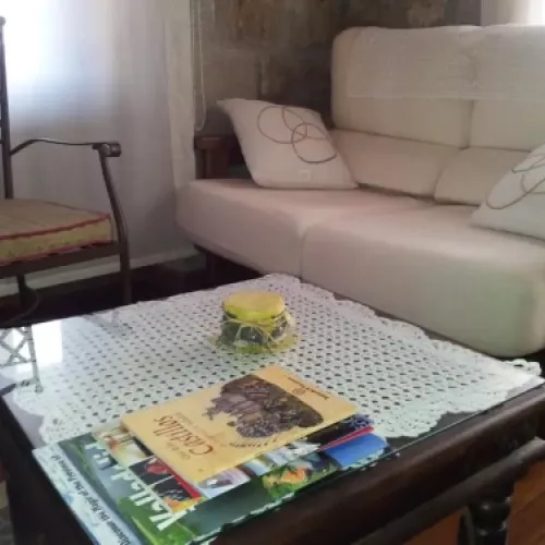 Interior con piedra y madera en hotel rural